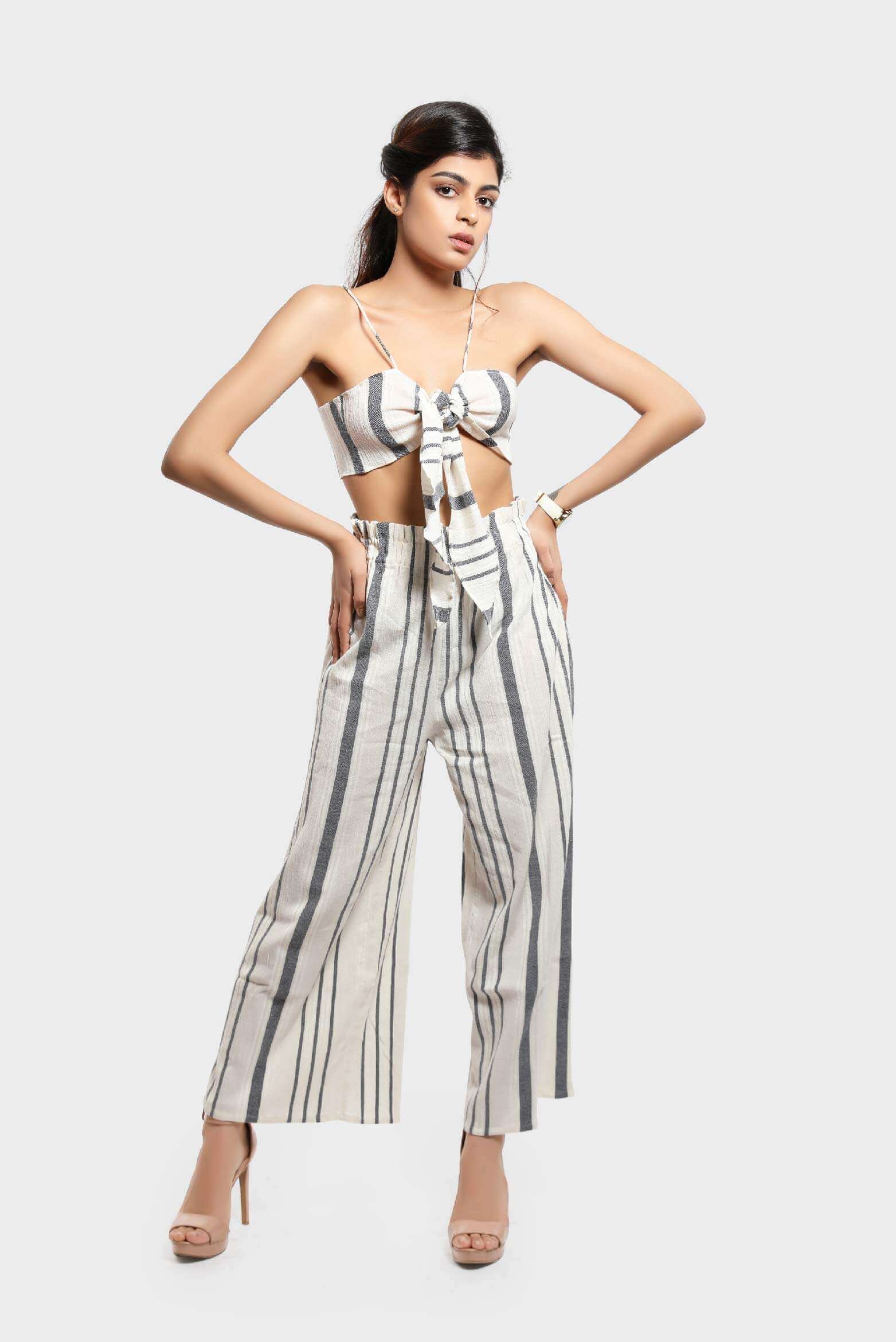 Linen Stripe Paperbag Trousers