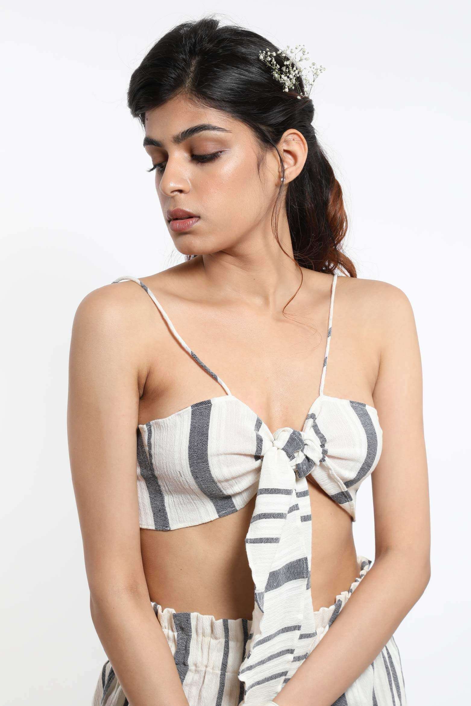 Linen Stripe Tie Front Bralet