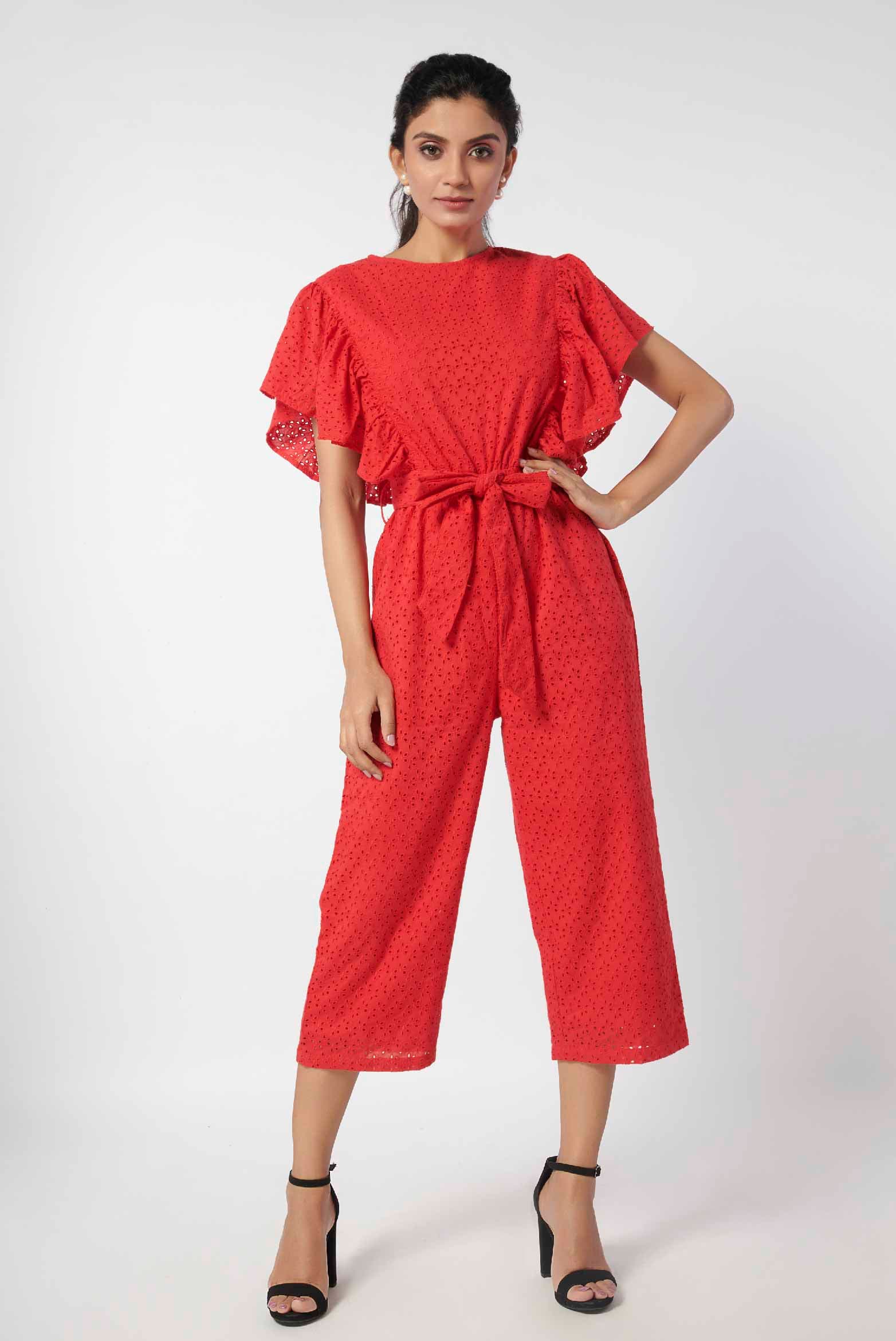 Broderie Frill Shoulder Jumpsuit