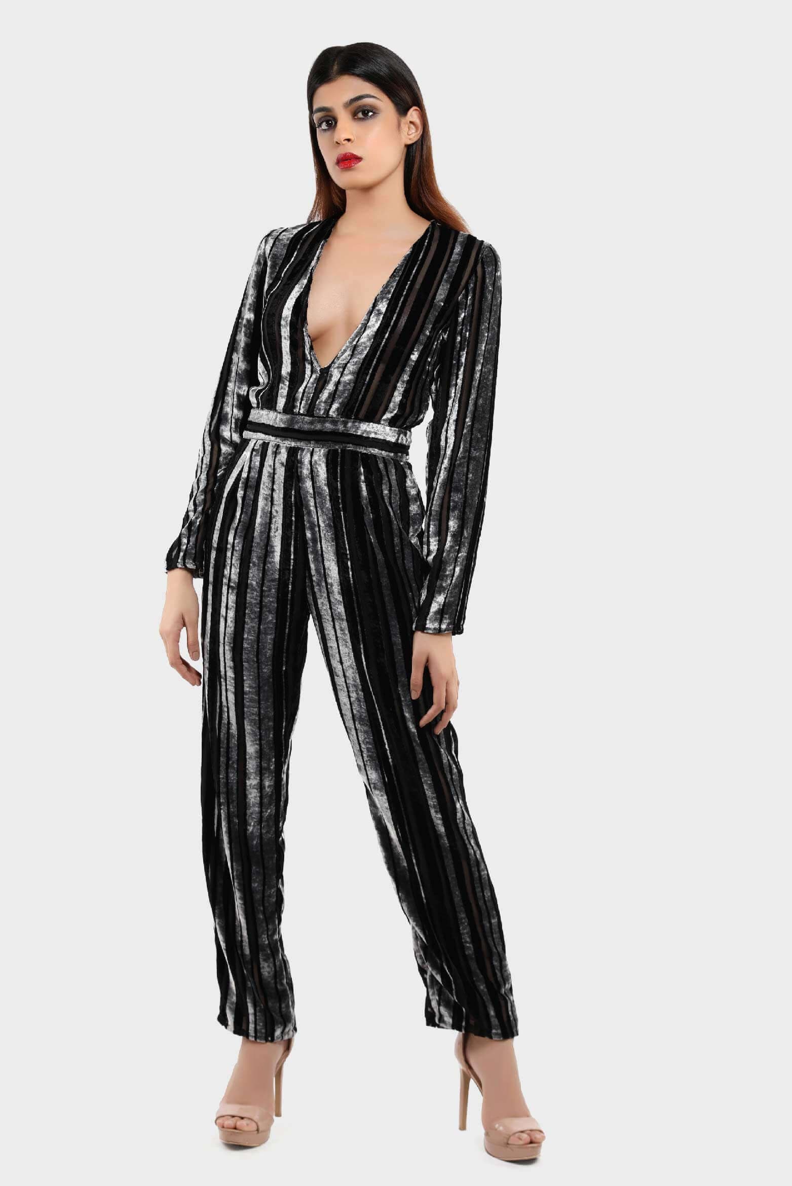 Velvet Mono Stripe Jumpsuit