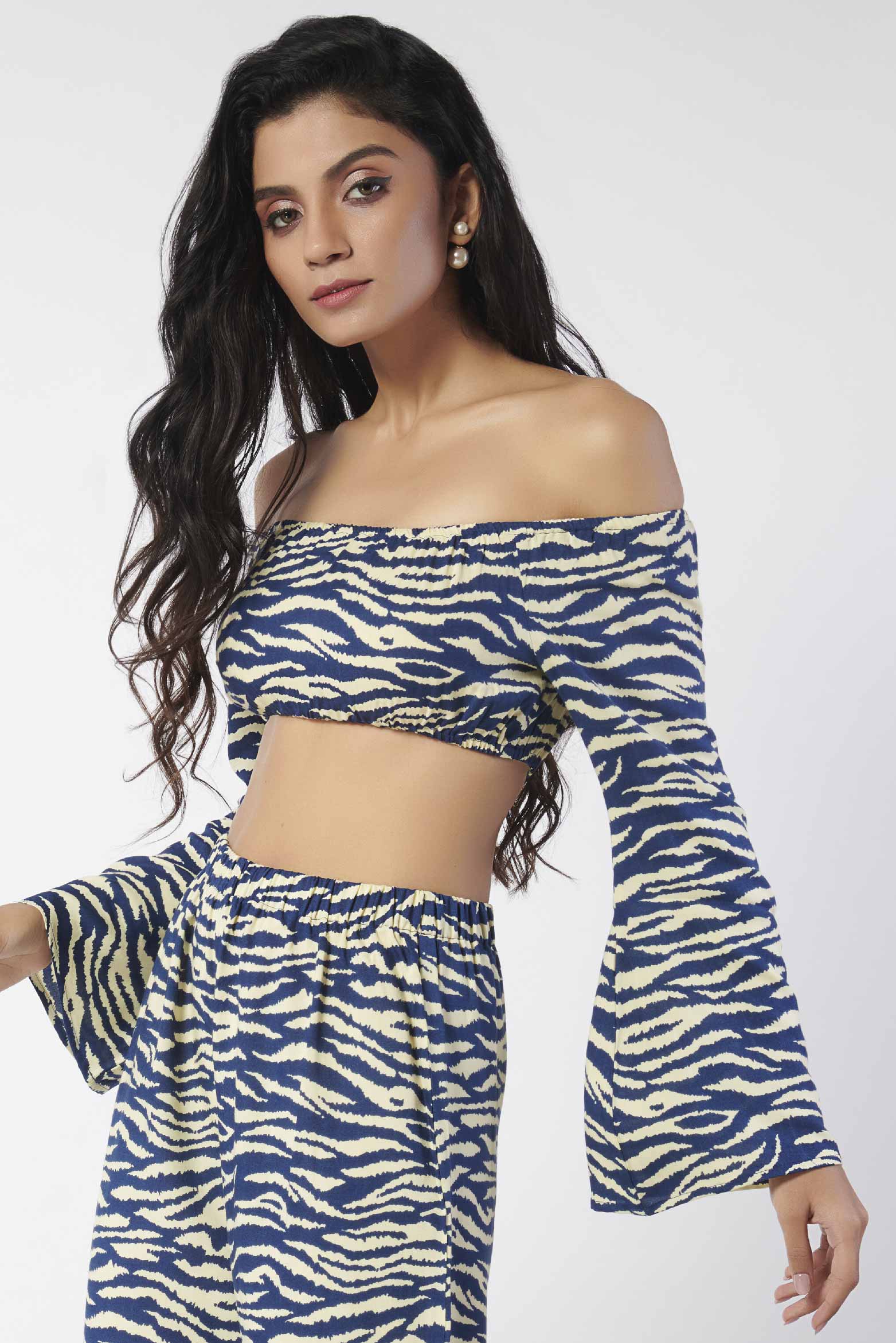 Printed Off Shoulder Crop Top