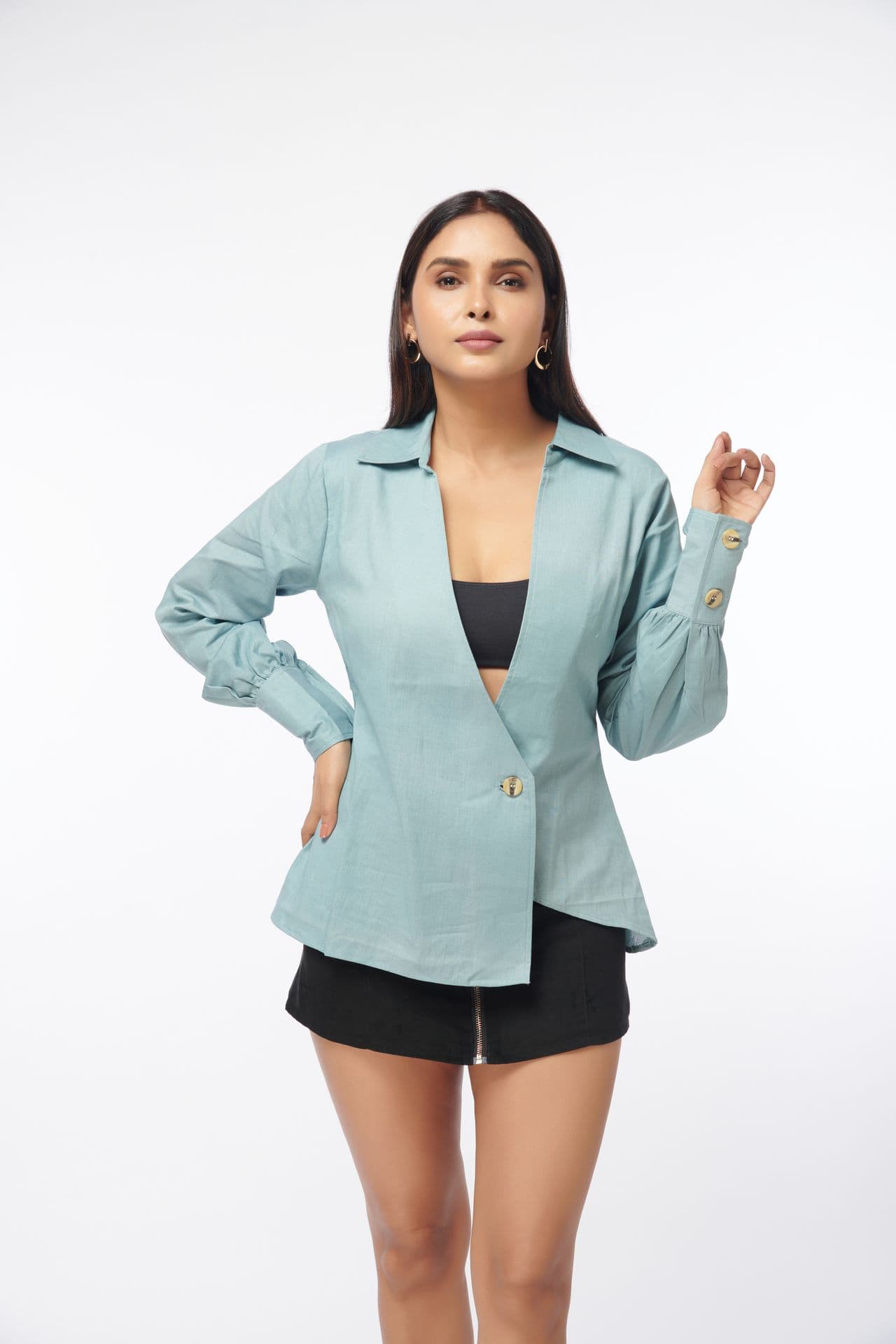 Asymmetric Turquoise Blazer Top