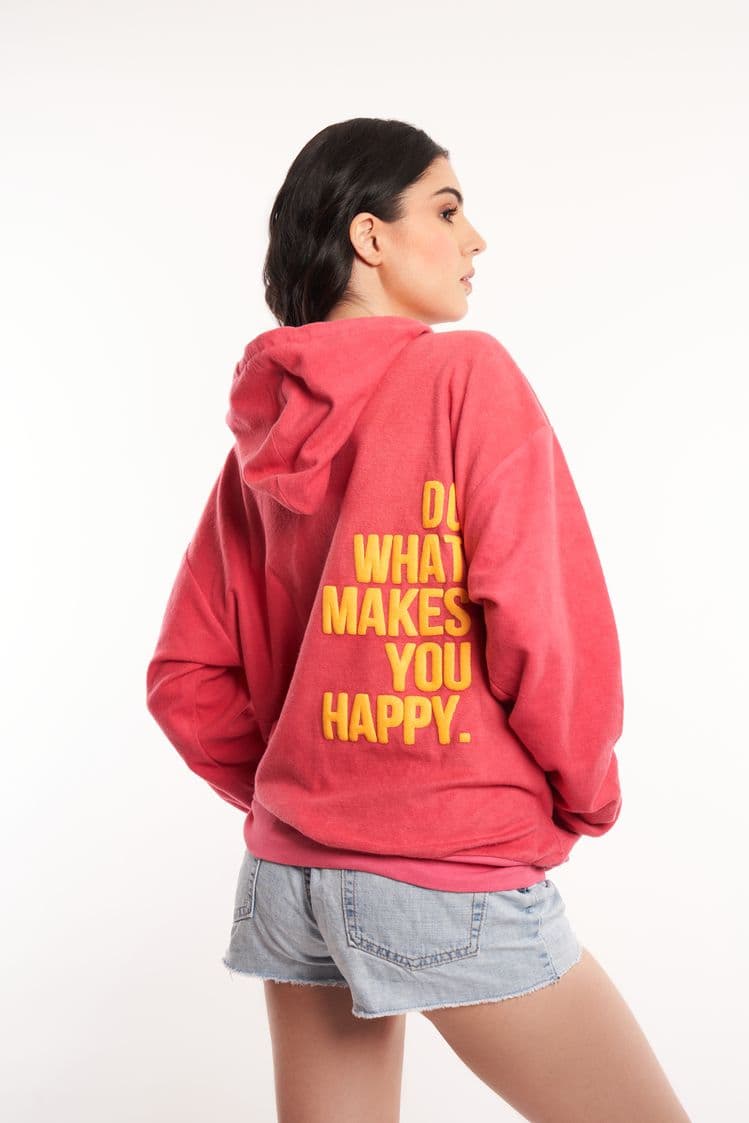 Hot Pink Slogan Printed Hoodie