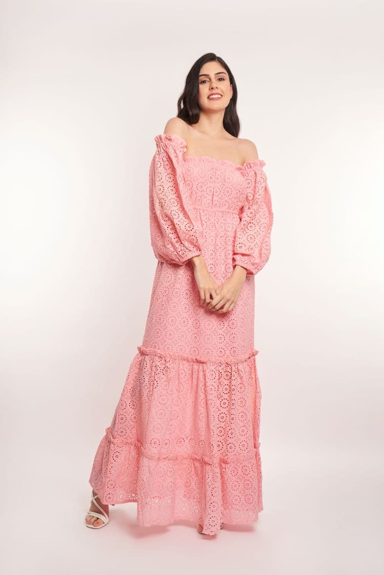 Broderie Off Shoulder Maxi Dress