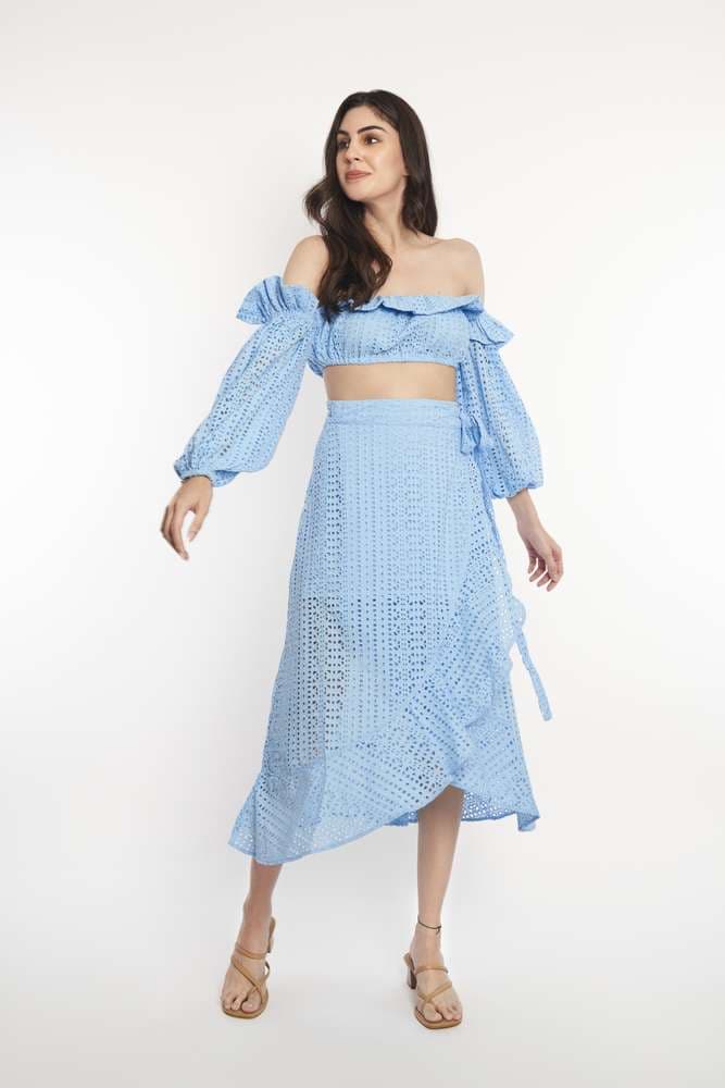 Broderie Frill Bandeau &amp; Wrap Skirt Co-ord