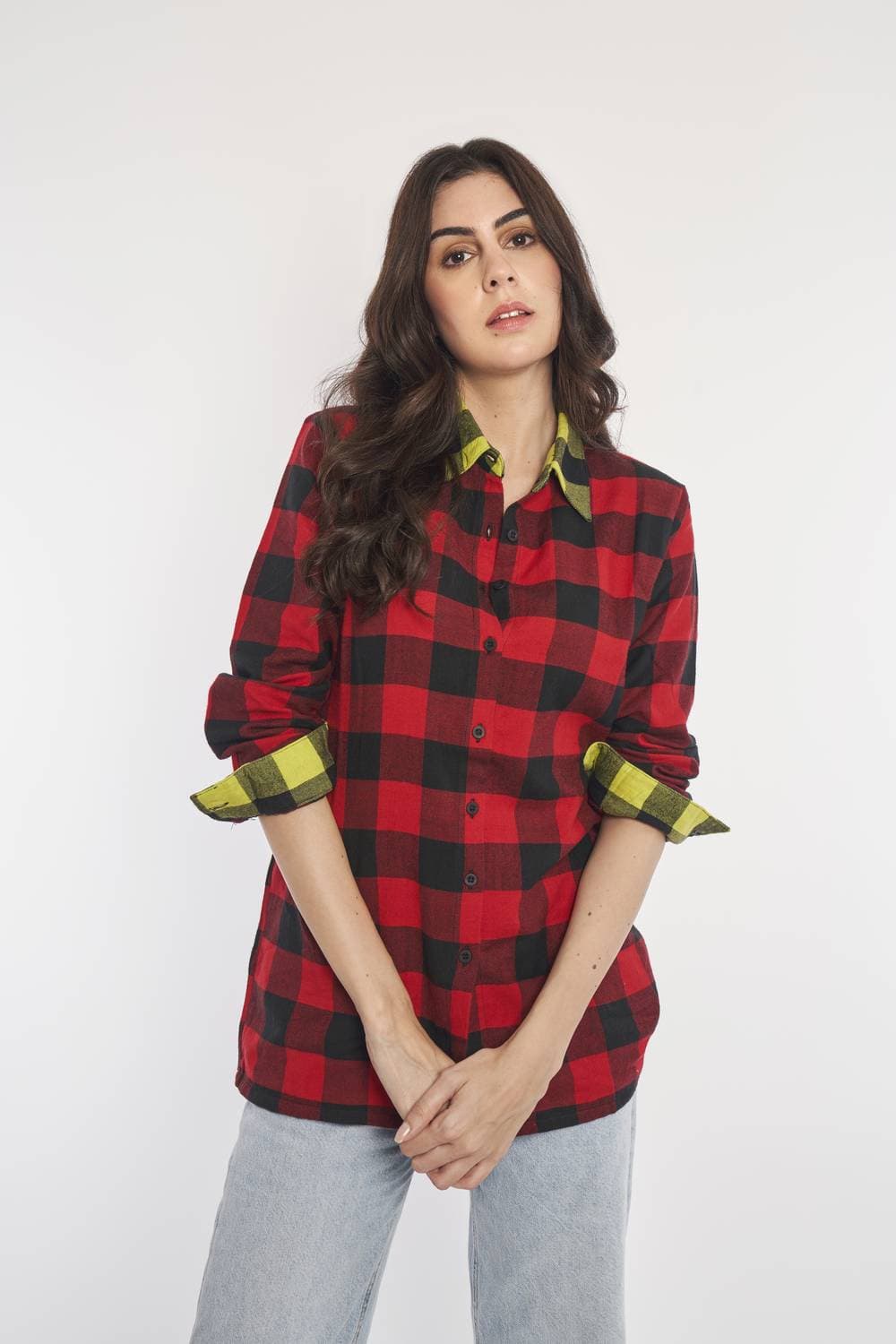 Contrast Plaid Check Shirt