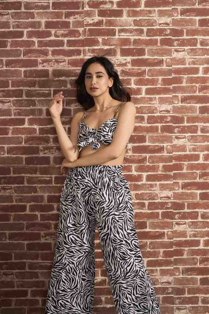 Zebra Printed Linen Tie Top &amp; Pants Co-ord