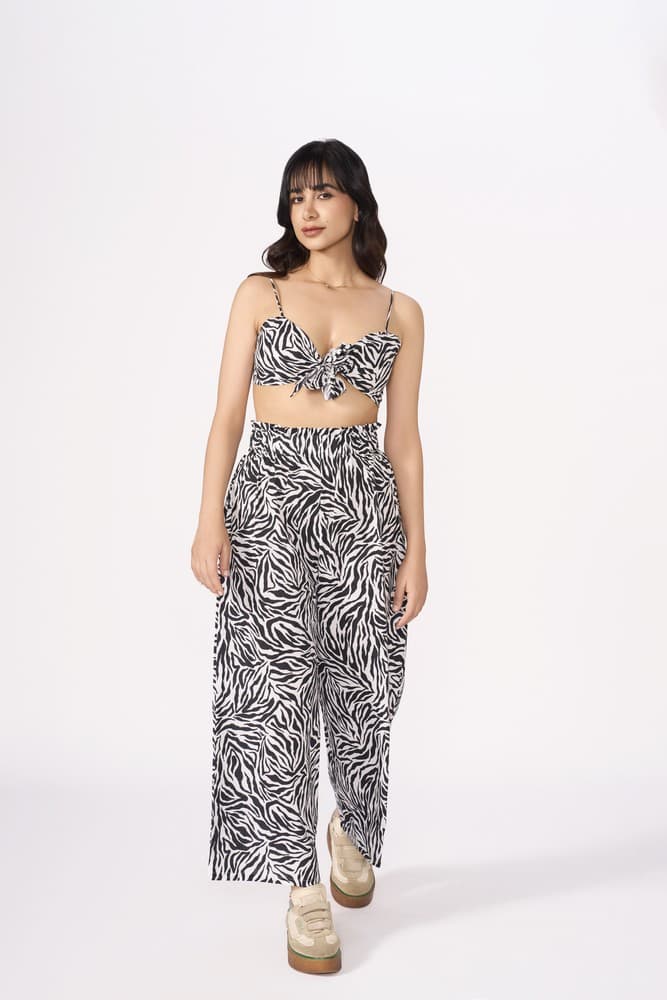 Zebra Printed Linen Tie Top &amp; Pants Co-ord