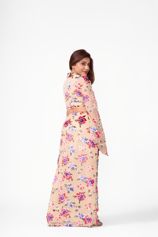 Velvet Floral Plunge Neck Tie Top