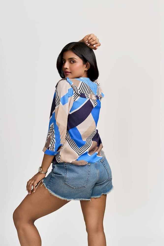 The Pleated Geometric Print Top