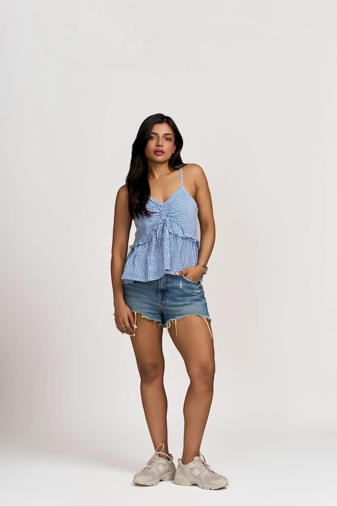 The Seersucker Check Frill Cami Top