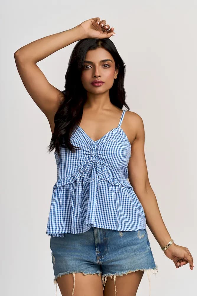 The Seersucker Check Frill Cami Top