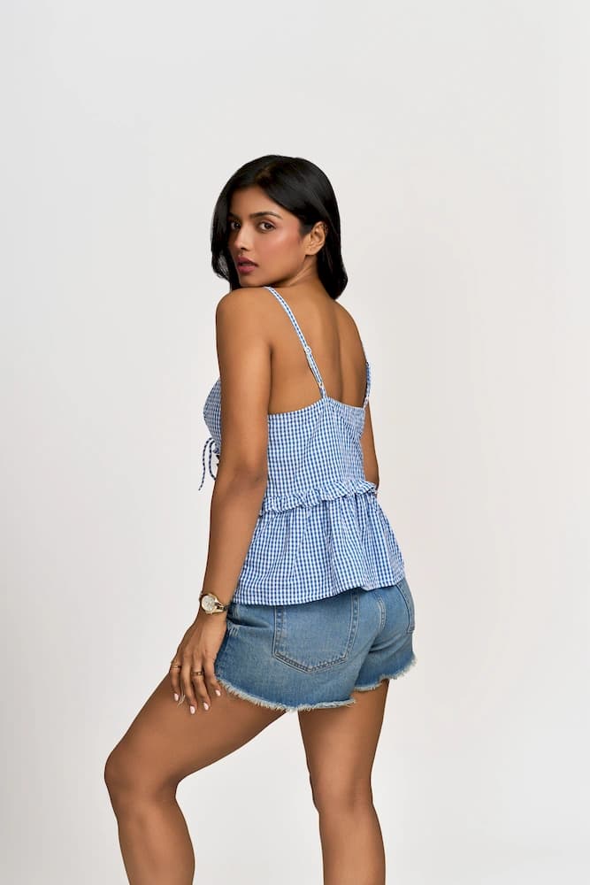 The Seersucker Check Frill Cami Top