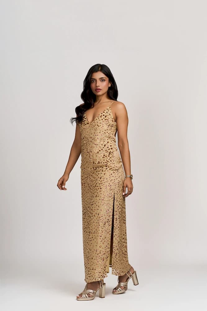 The Animal Velvet Slit Maxi Dress