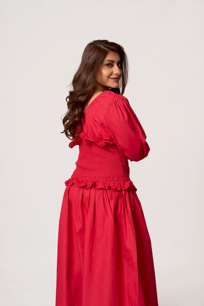 The Red Muse Smocked Cotton Dress