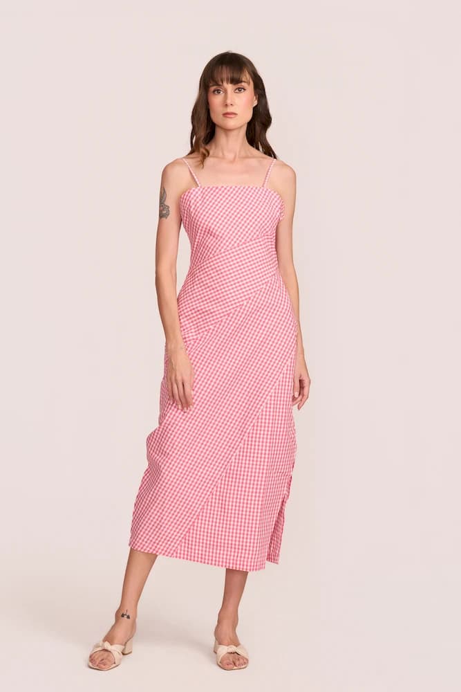 The Pink Check Wraparound Maxi Dress