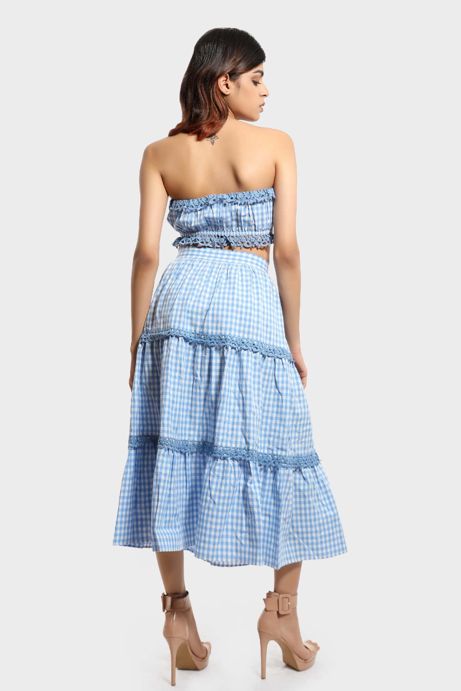 Gingham Check Lace Tiered Skirt