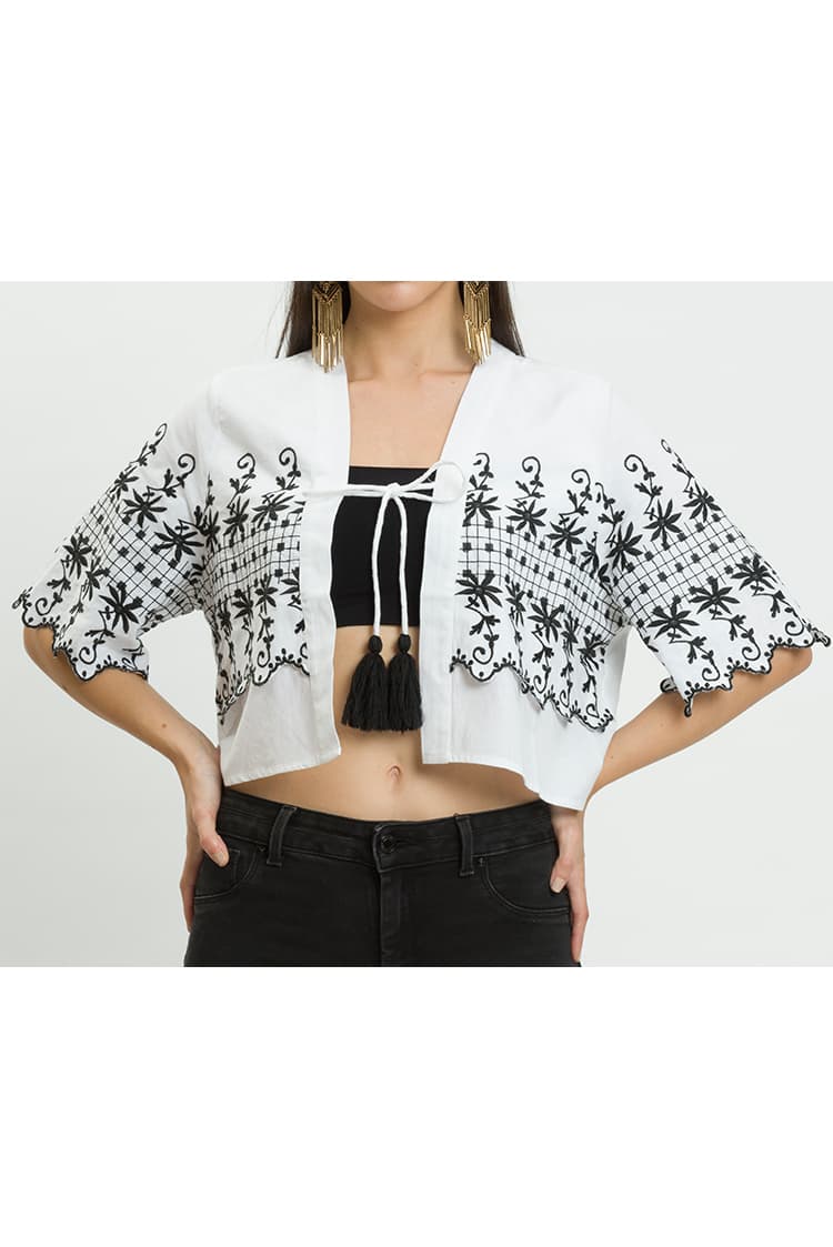 Tassel Top With Embroidery And Tie Detail