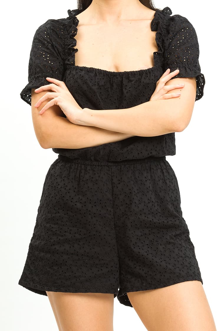 Black Broderie Frill Playsuit