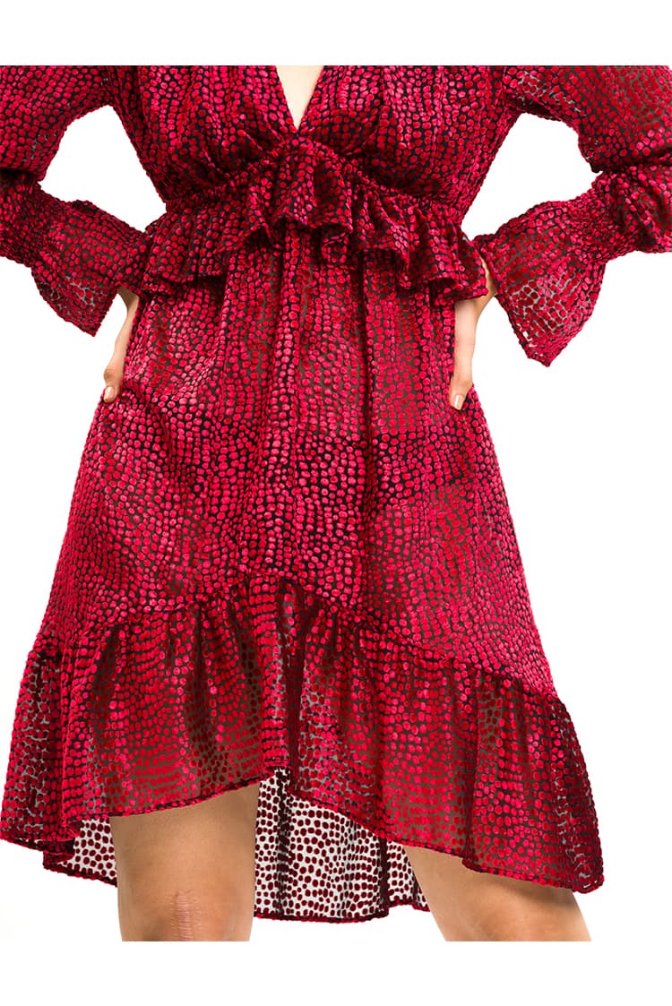 Red Spot Print Velvet Dress