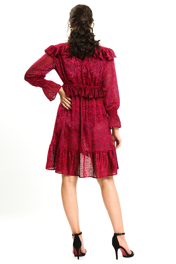 Red Spot Print Velvet Dress