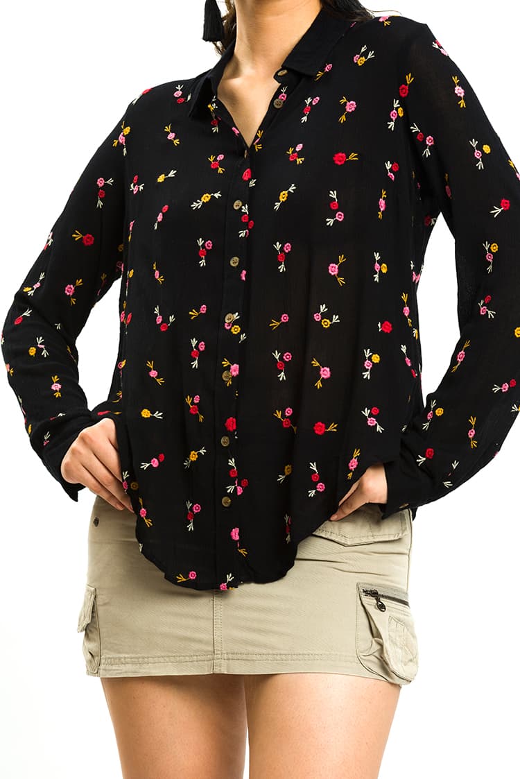Cheesecloth Shirt With All Over Floral Embroidery