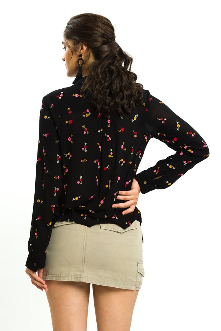 Cheesecloth Shirt With All Over Floral Embroidery