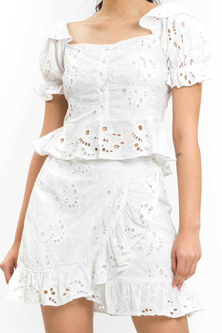 Floral Broderie Puff Sleeve Top