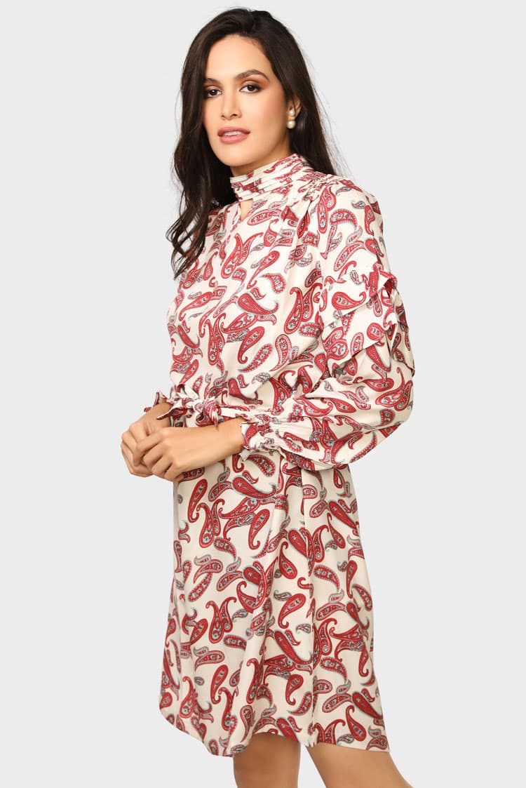 High Neck Printed Dress