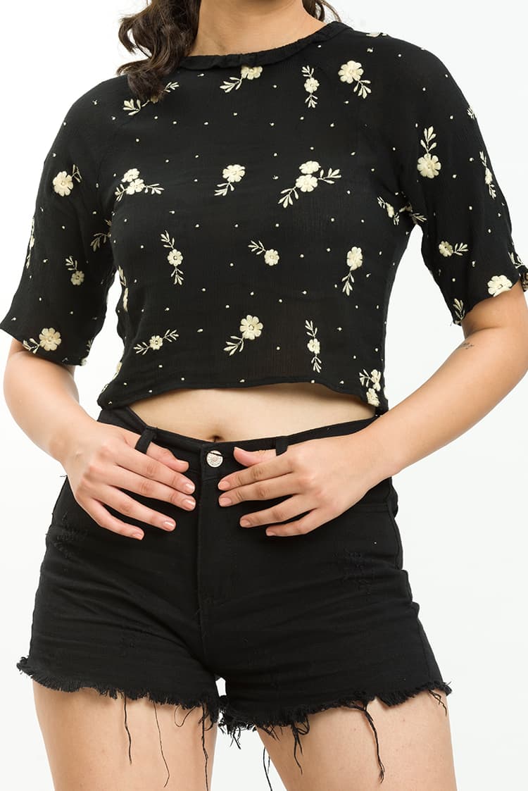 Cheesecloth Top With All Over Embroidery Detail