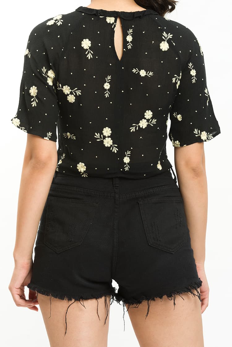 Cheesecloth Top With All Over Embroidery Detail