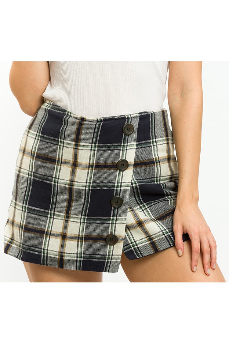 Check Front Buttoned Skirt