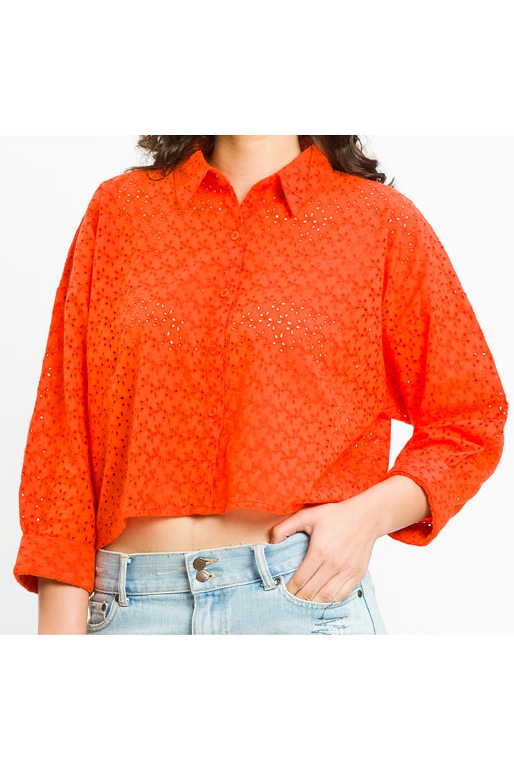 Floral Broderie Crop Shirt