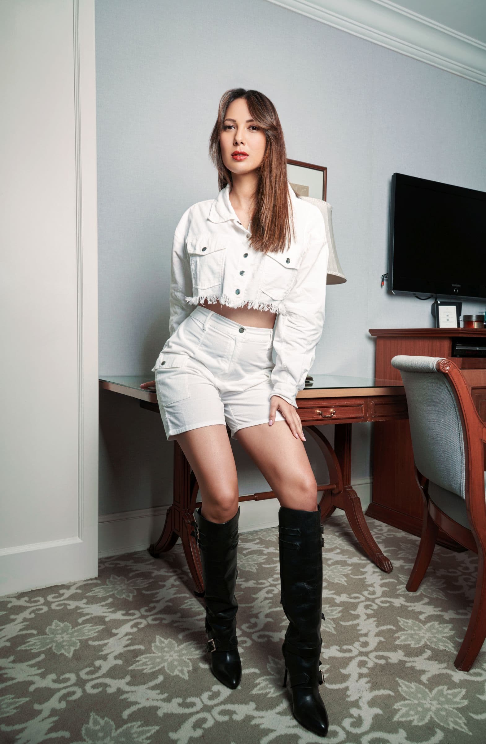 Button Front Corduroy Crop Shirt