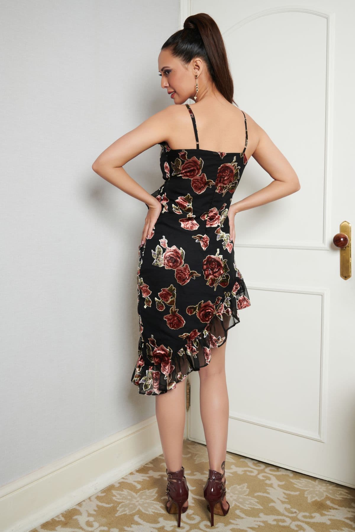 Velvet Printed Ruched Mini Dress