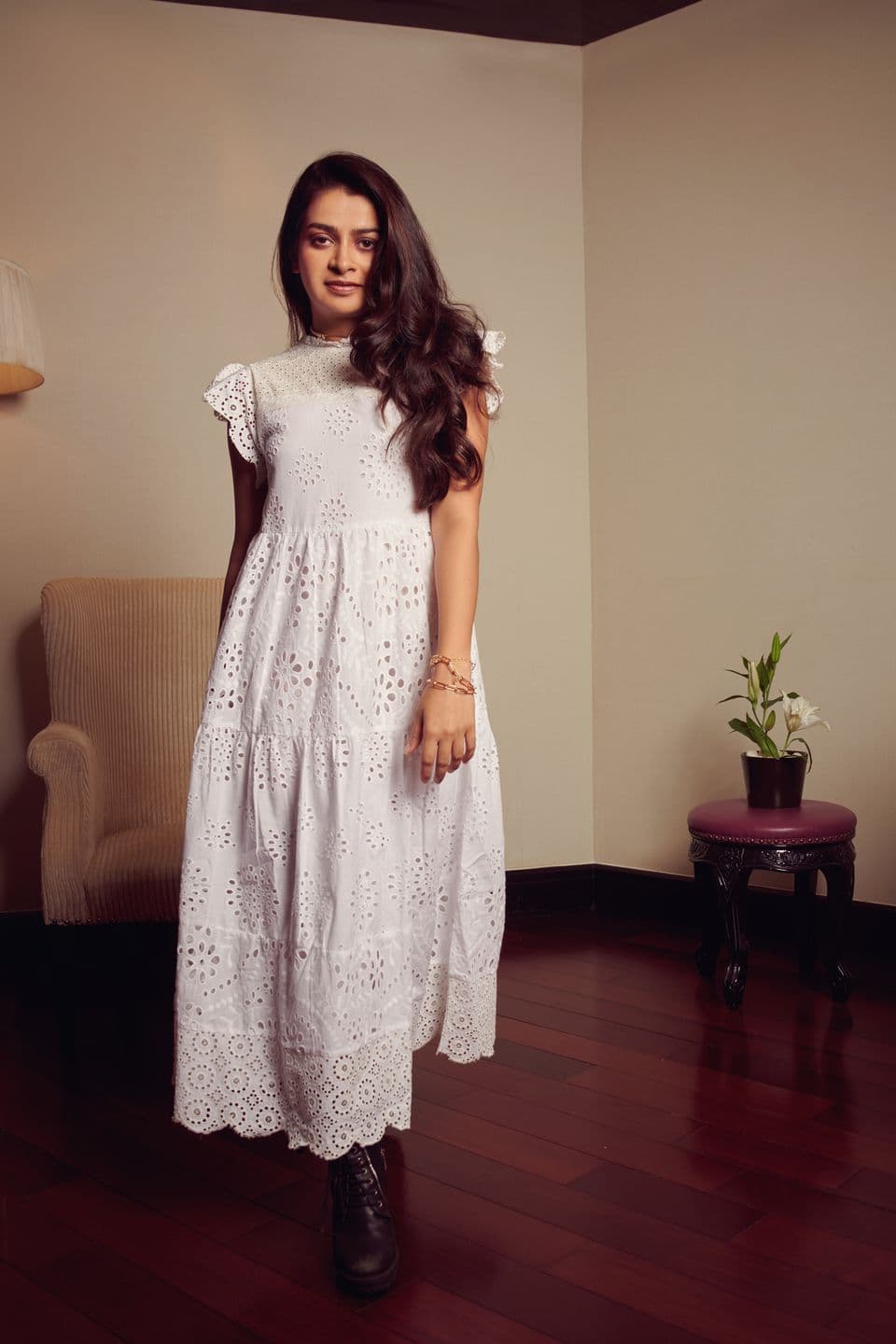 Mix Match Broderie Frill Sleeve Dress