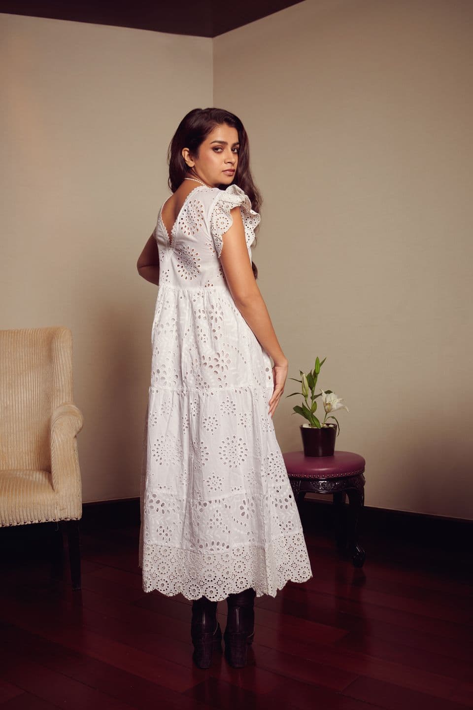 Mix Match Broderie Frill Sleeve Dress