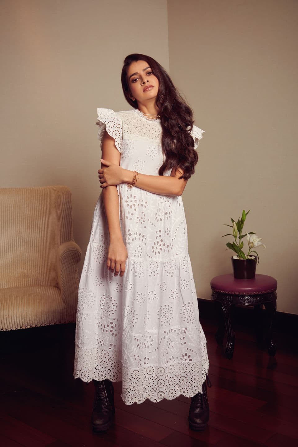 Mix Match Broderie Frill Sleeve Dress