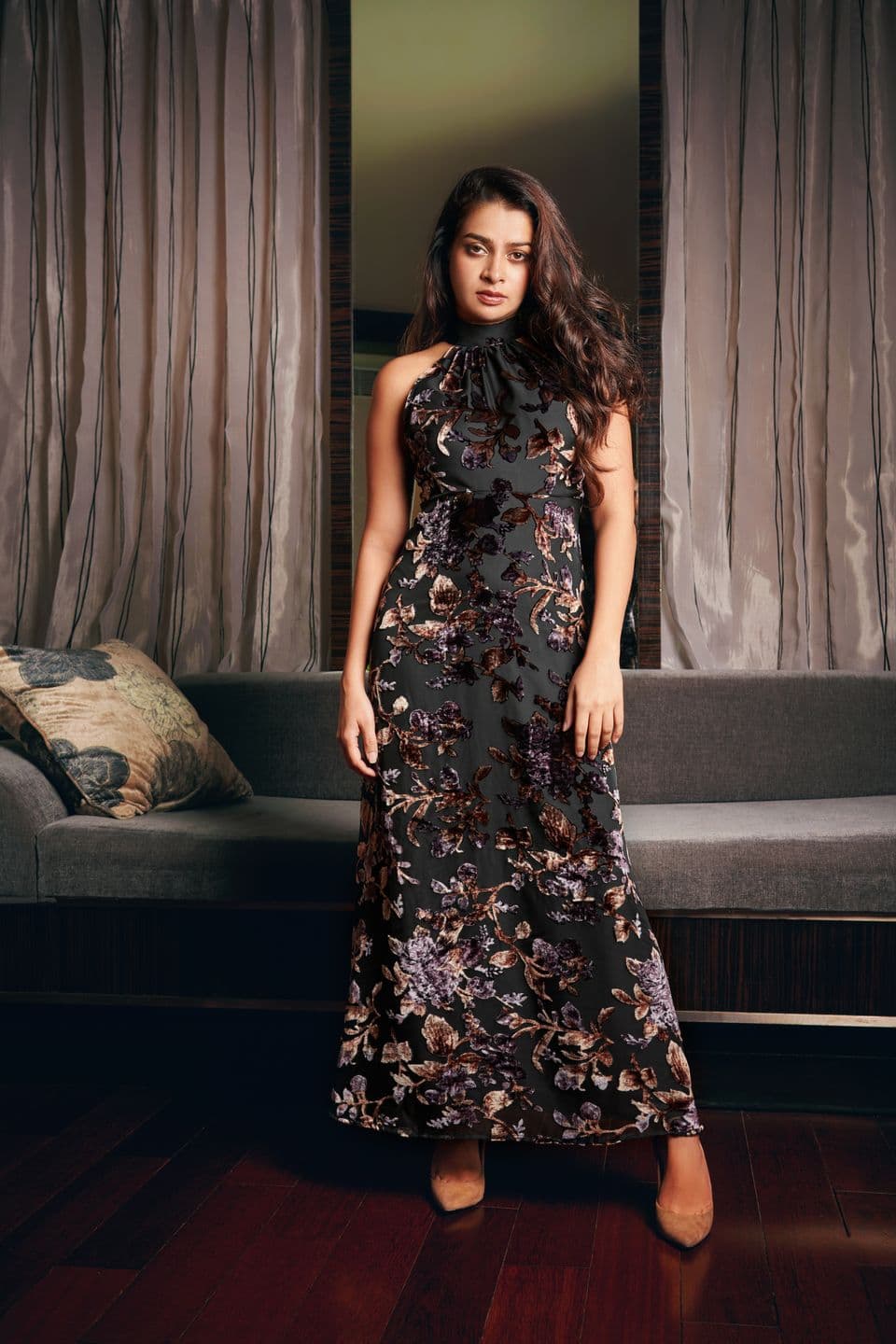 Velvet High Neck Maxi Dress