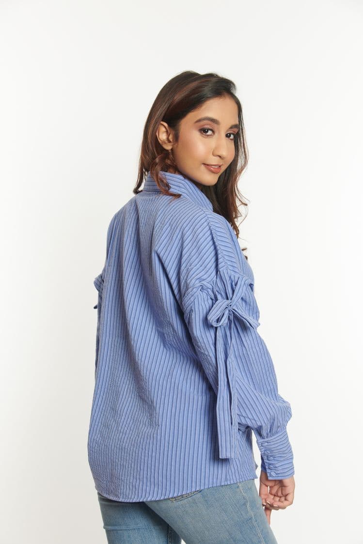 Seersucker Stripe Tie Sleeve Top