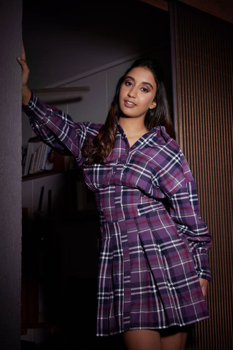 Checked Cinched Waist Mini Dress