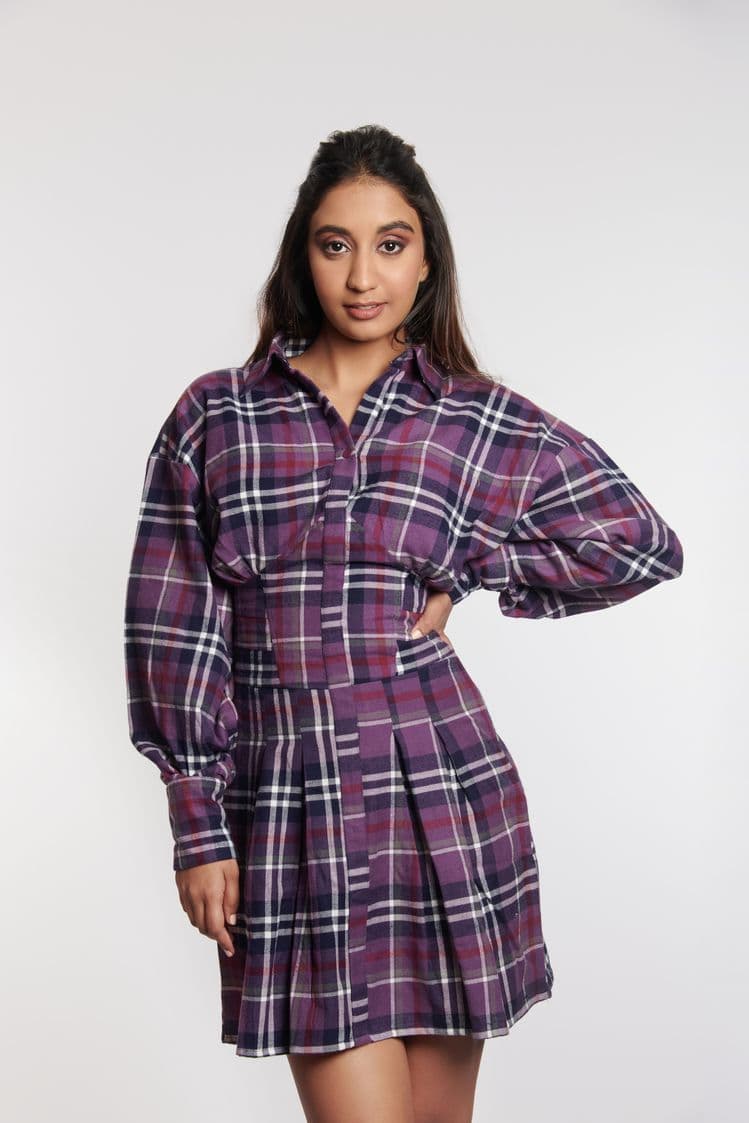 Checked Cinched Waist Mini Dress