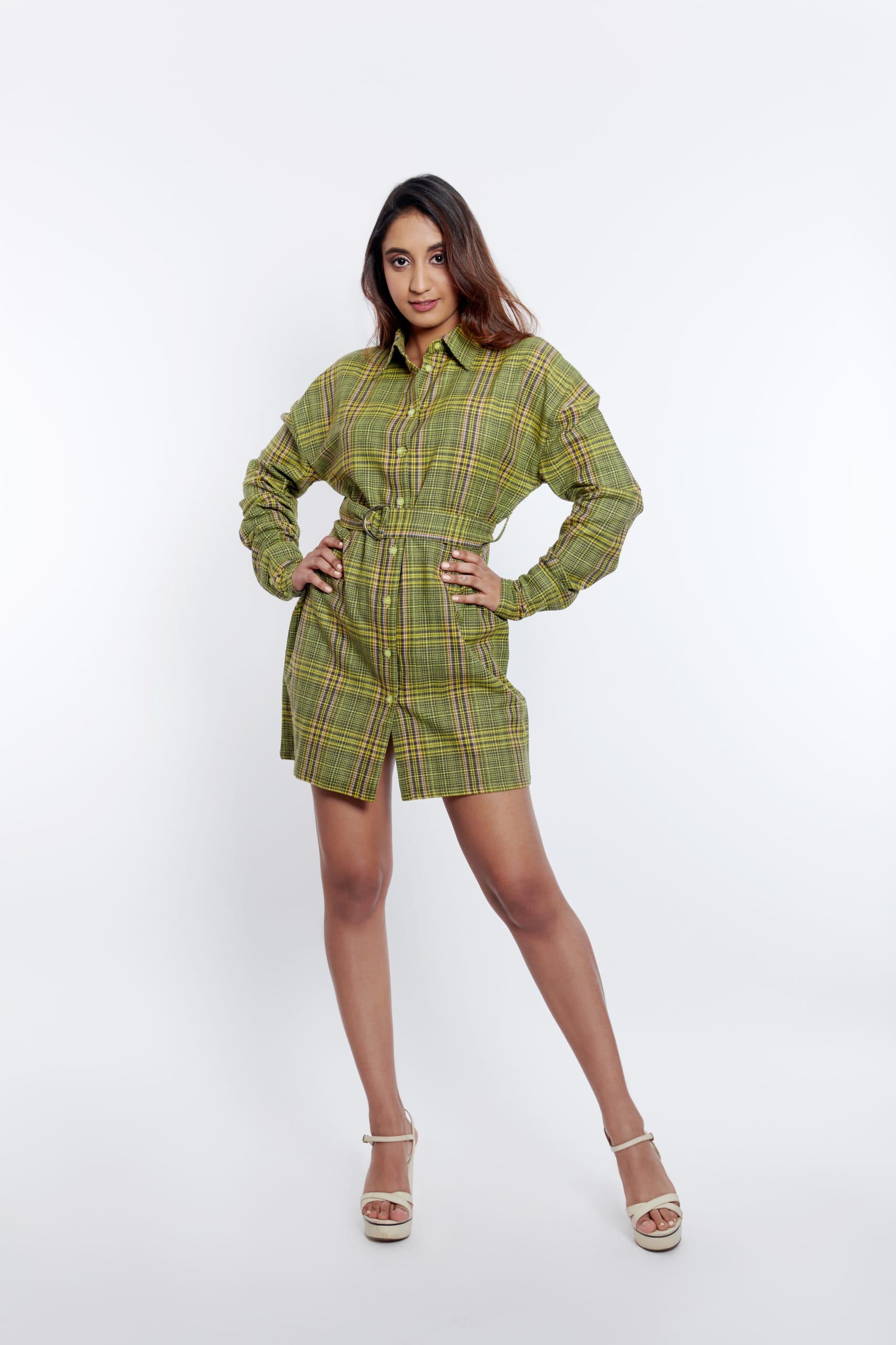 Check Belted Shirt Dress