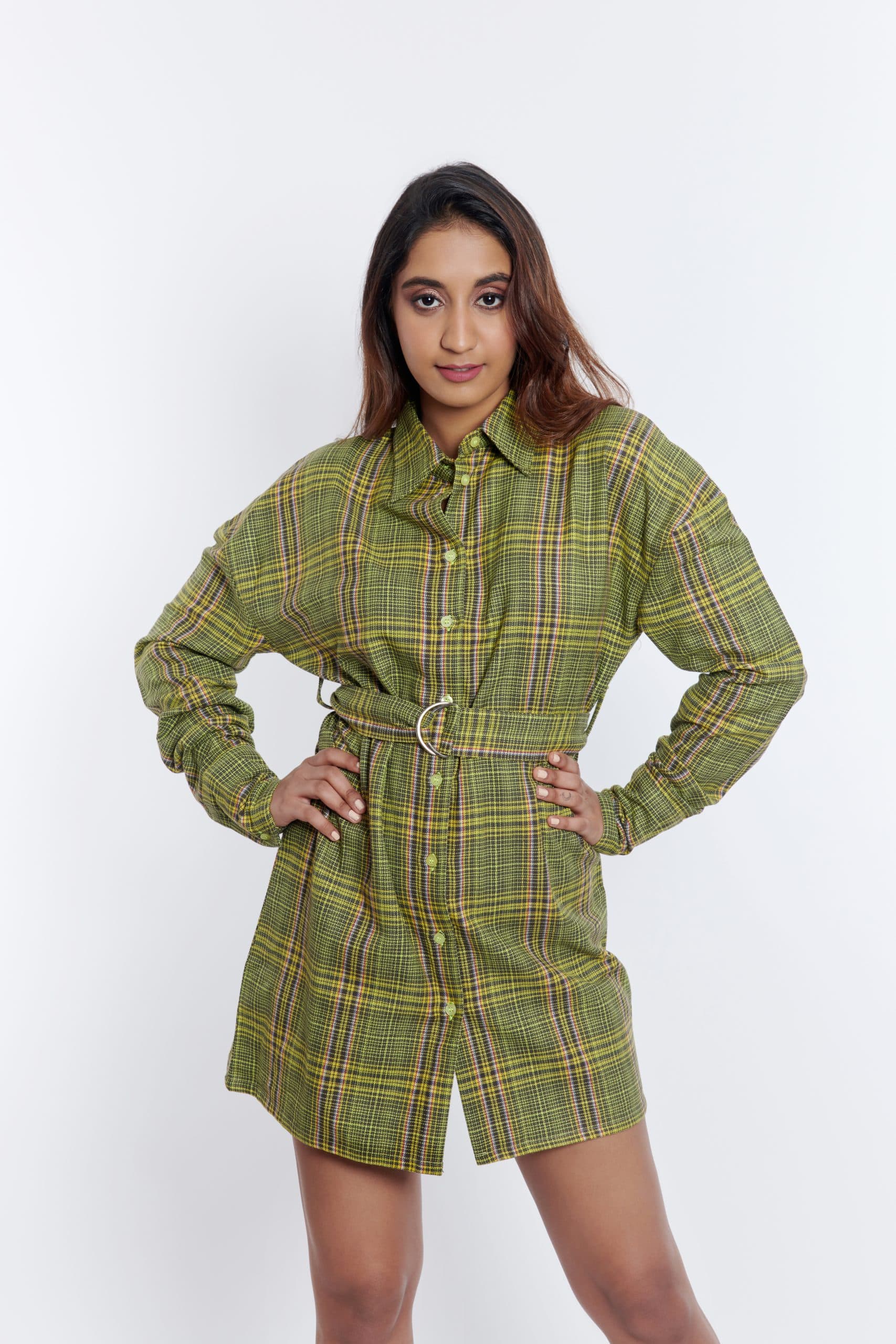 Check Belted Shirt Dress