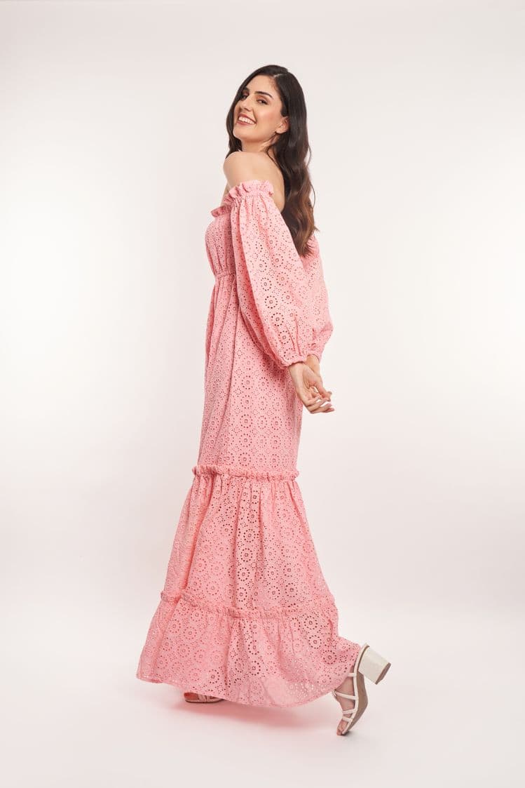 Broderie Off Shoulder Maxi Dress