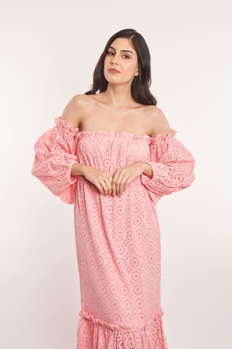 Broderie Off Shoulder Maxi Dress