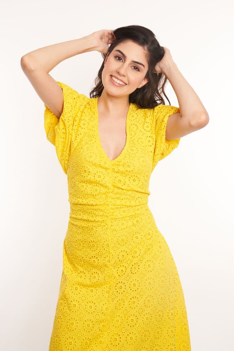 Broderie Puff Sleeve Maxi Dress