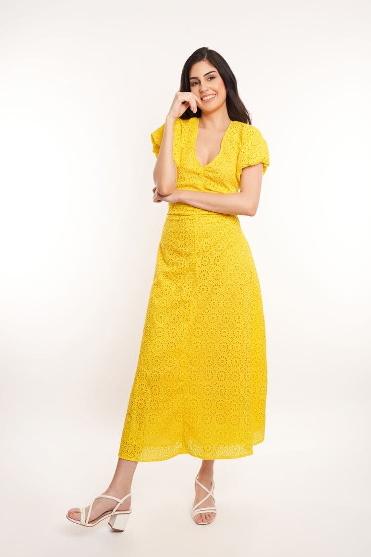 Broderie Puff Sleeve Maxi Dress