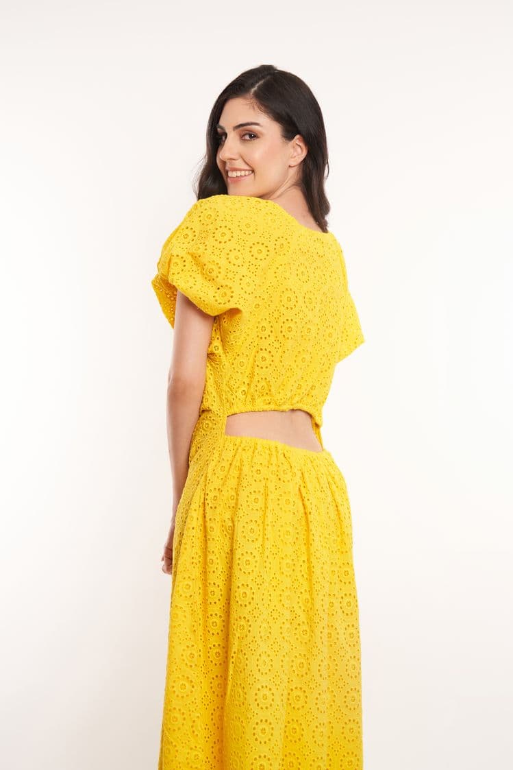 Broderie Puff Sleeve Maxi Dress