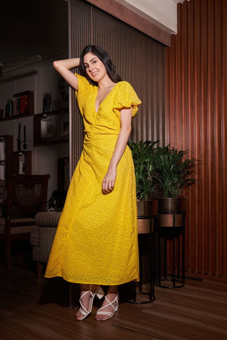 Broderie Puff Sleeve Maxi Dress